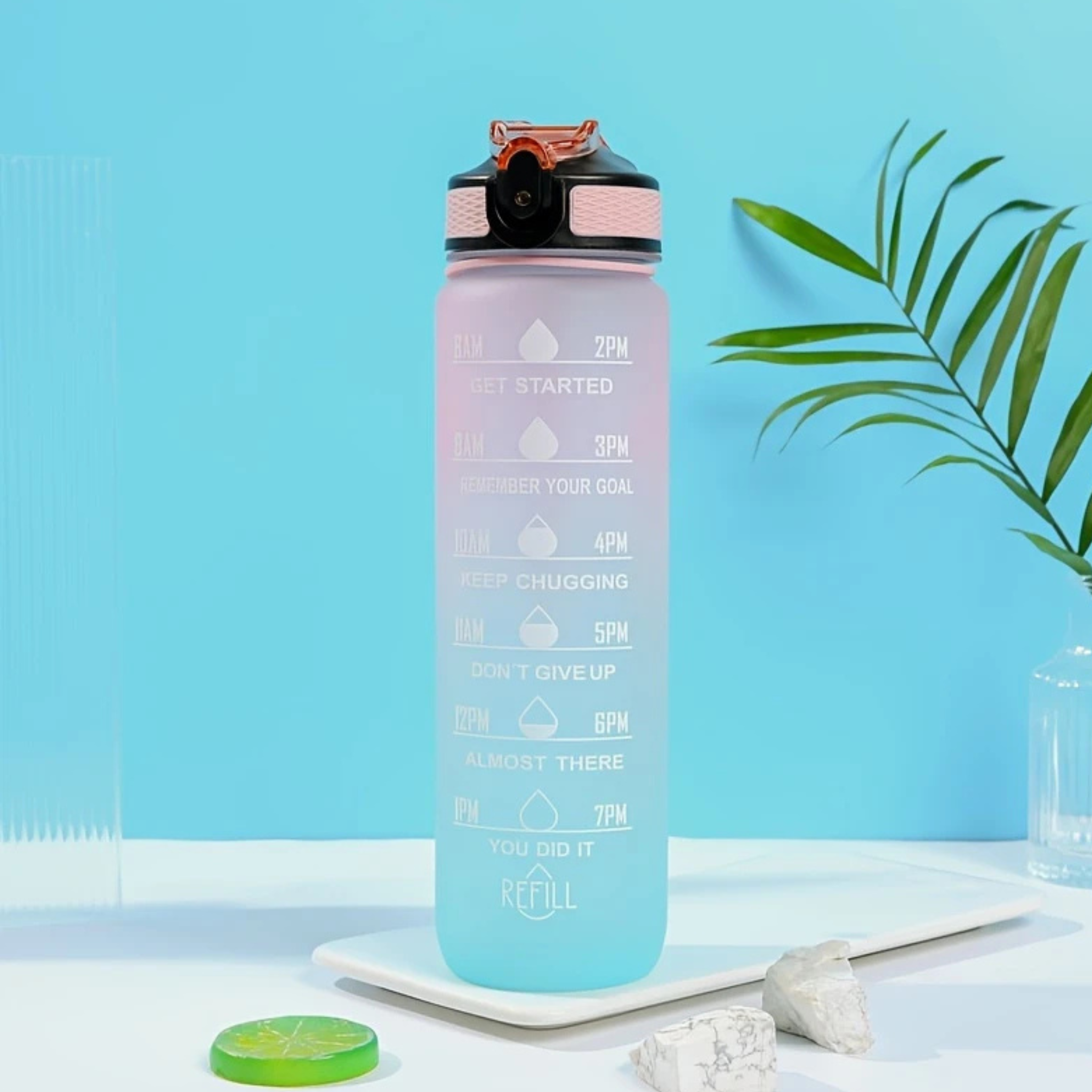 Water Bottle with Scale and Straw